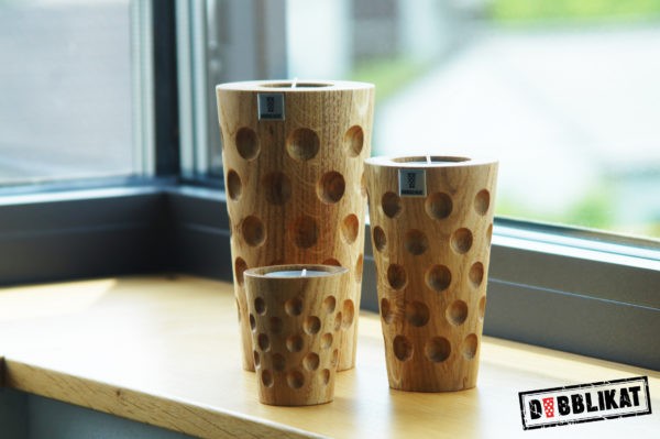 Dubbeglas-Teelichthalter aus Holz